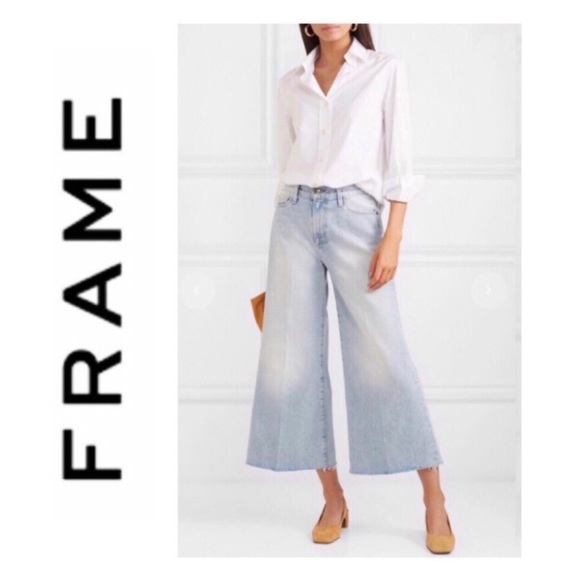 Frame Denim Denim - Frame Le Palazzo Frayed Crop Wide Leg Taplow Jeans